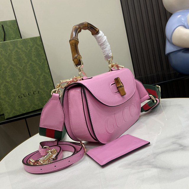 gucci專櫃2024新款原廠皮女士手袋 古馳Bamboo1947系列小號竹節手提包 jcp2258